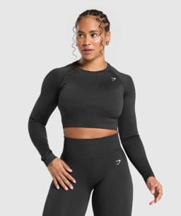 Adapt Fleck Seamless Long Sleeve Crop Top - Black