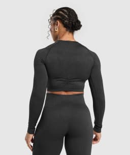Adapt Fleck Seamless Long Sleeve Crop Top - Black