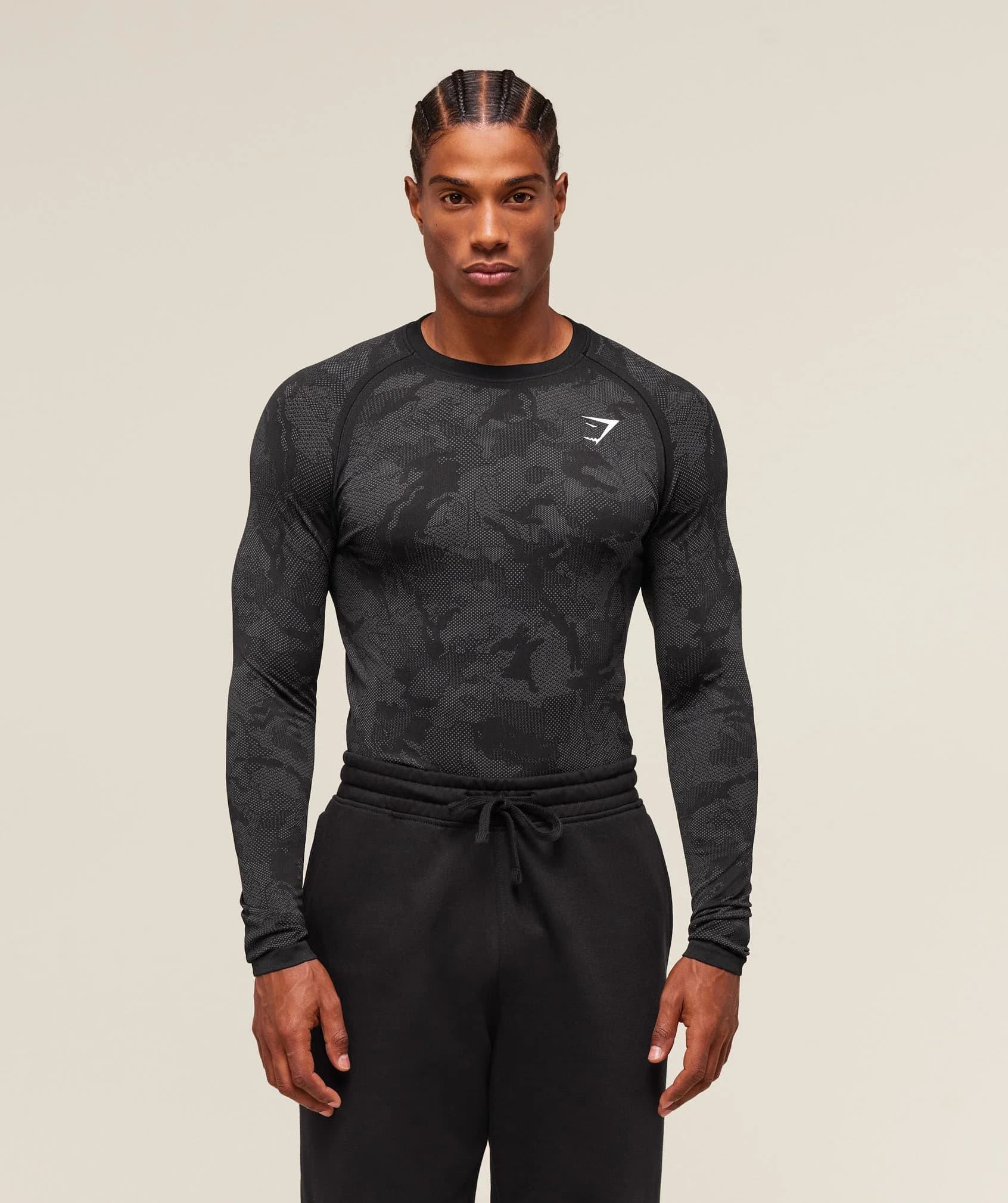 undefined Geo Seamless Long Sleeve T-Shirt -  Black/Charcoal Grey