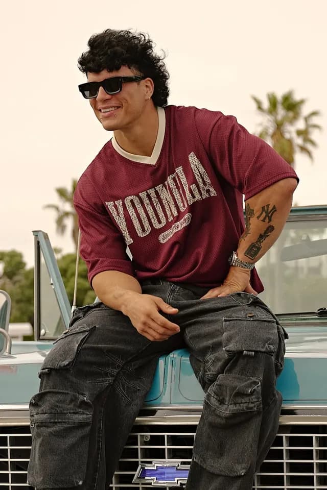 4187  Varsity Football Cropped Jersey  -  Burgundy