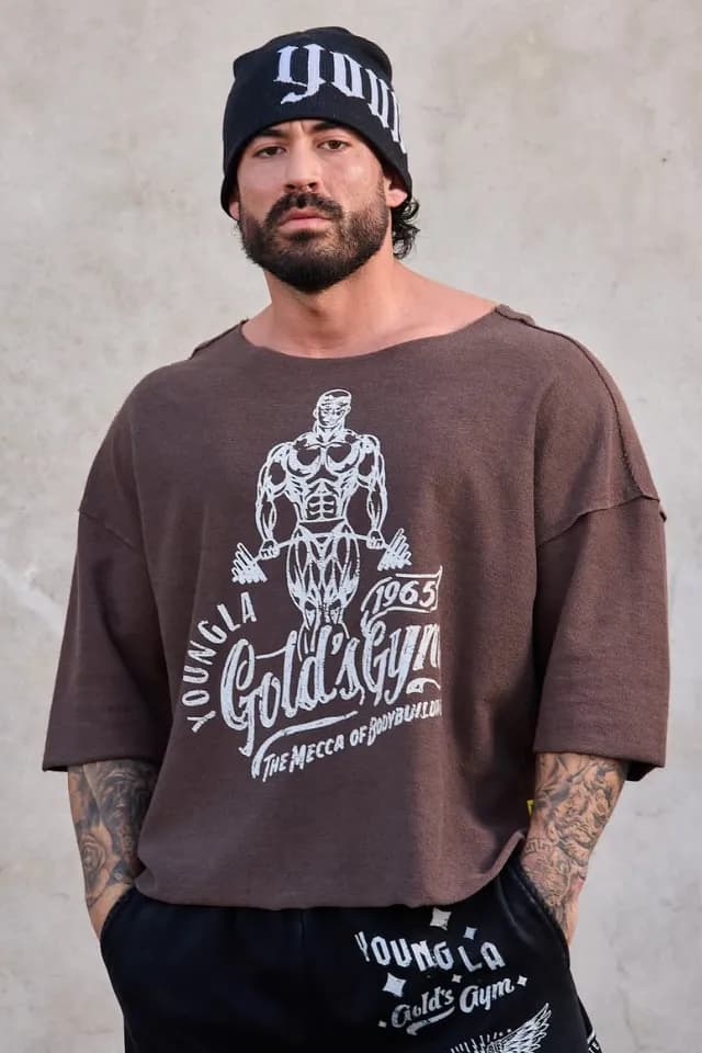 undefined 5021  Gold's Gym Wide Neck Terry Tee -  Brown Wash