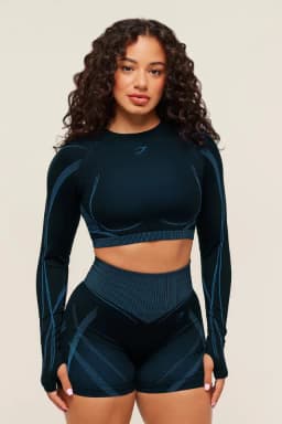 Gymshark x Analis Seamless Long Sleeve Crop Top - Midnight Blue/Lats Blue