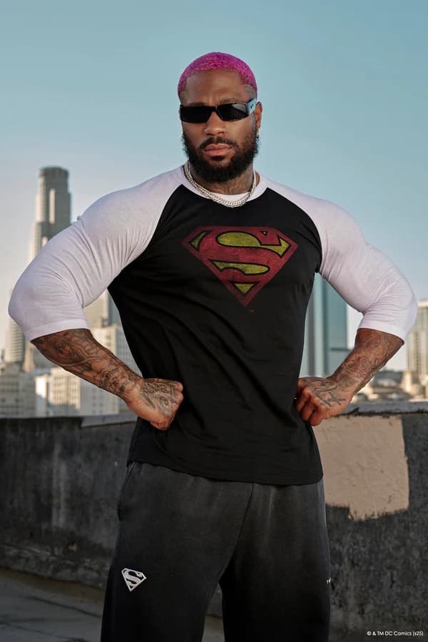 undefined 8072 - Superman 3/4 Raglan Shirts -Black/Withe