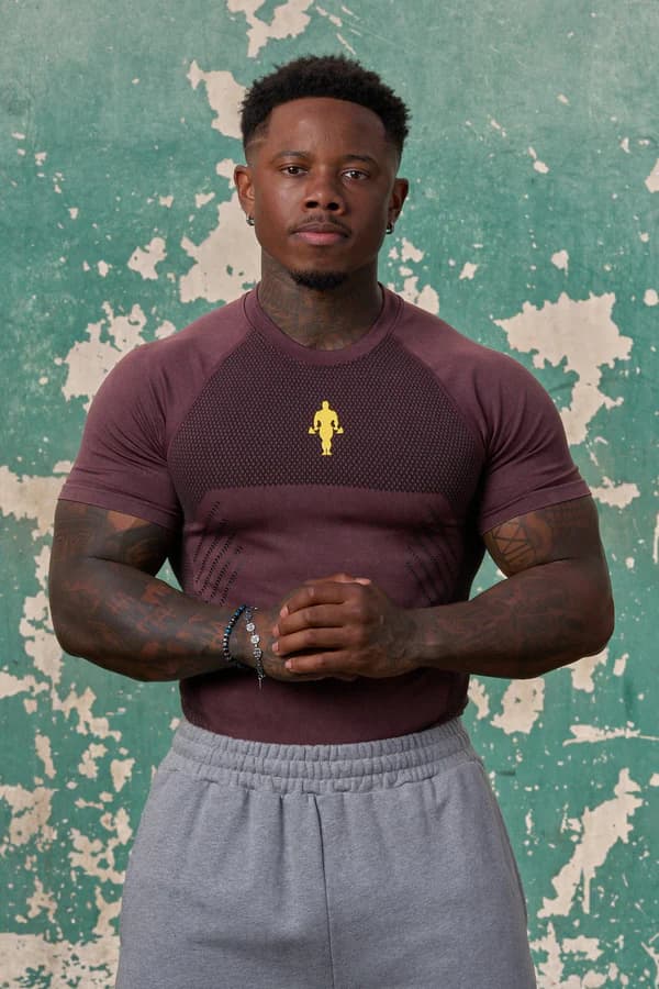 undefined 4286 - Gold's Iron Legacy Compression Tees - Burgundy 